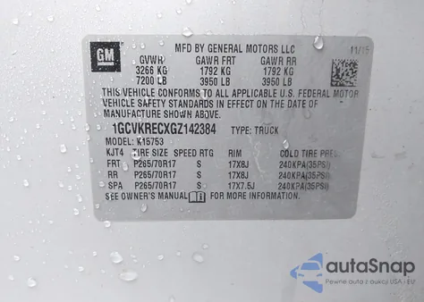 2016 Chevrolet Silverado 1500 1Lt z USA, uszkodzony, nr VIN 1GCVKRECXGZ142384